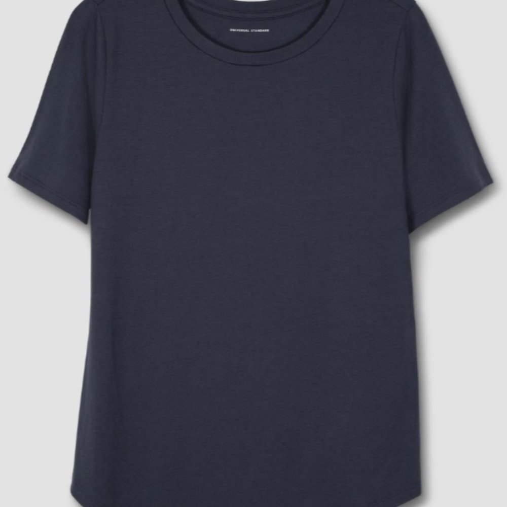 Universal Standard navy tshirt in tee rex style